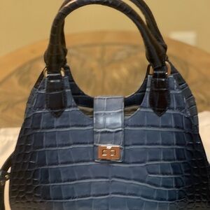 Brahmin Adrian Navy Croc-Embossed Leather Satchel